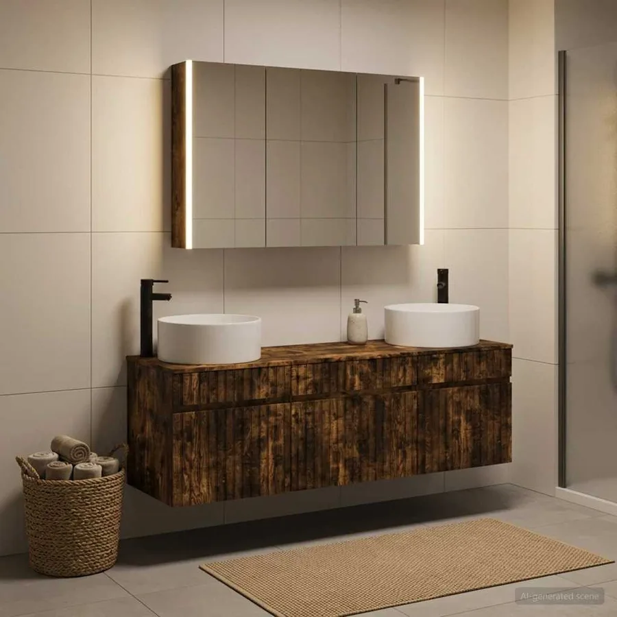 Ensemble d'armoire de salle de bain 4 pcs Chêne fumé - 4
