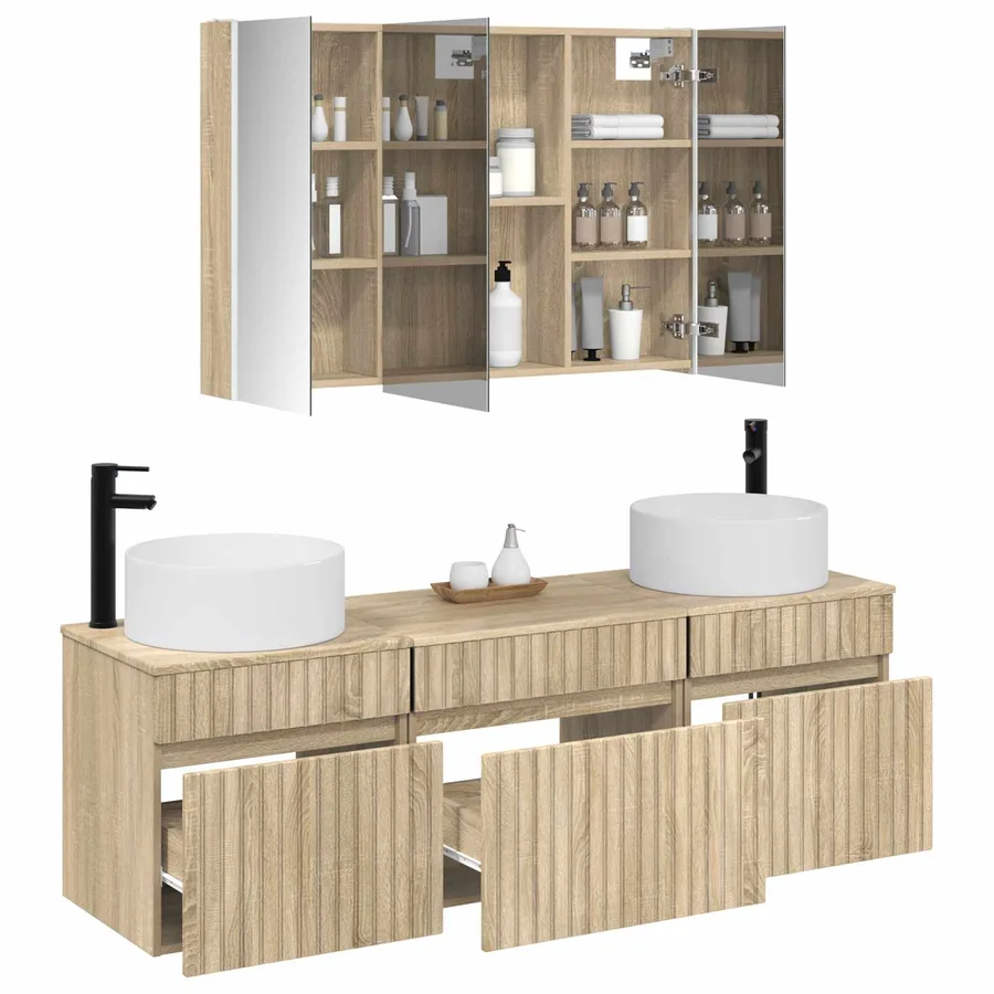 Ensemble d'armoire de salle de bain 4 pcs Chêne Sonoma - 3