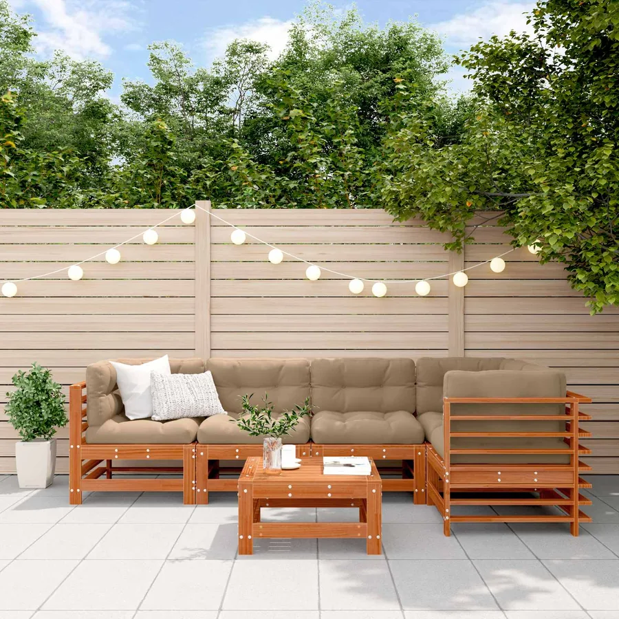 Ensemble de salon de jardin 6 pcs Brun cire Bois de pin massif