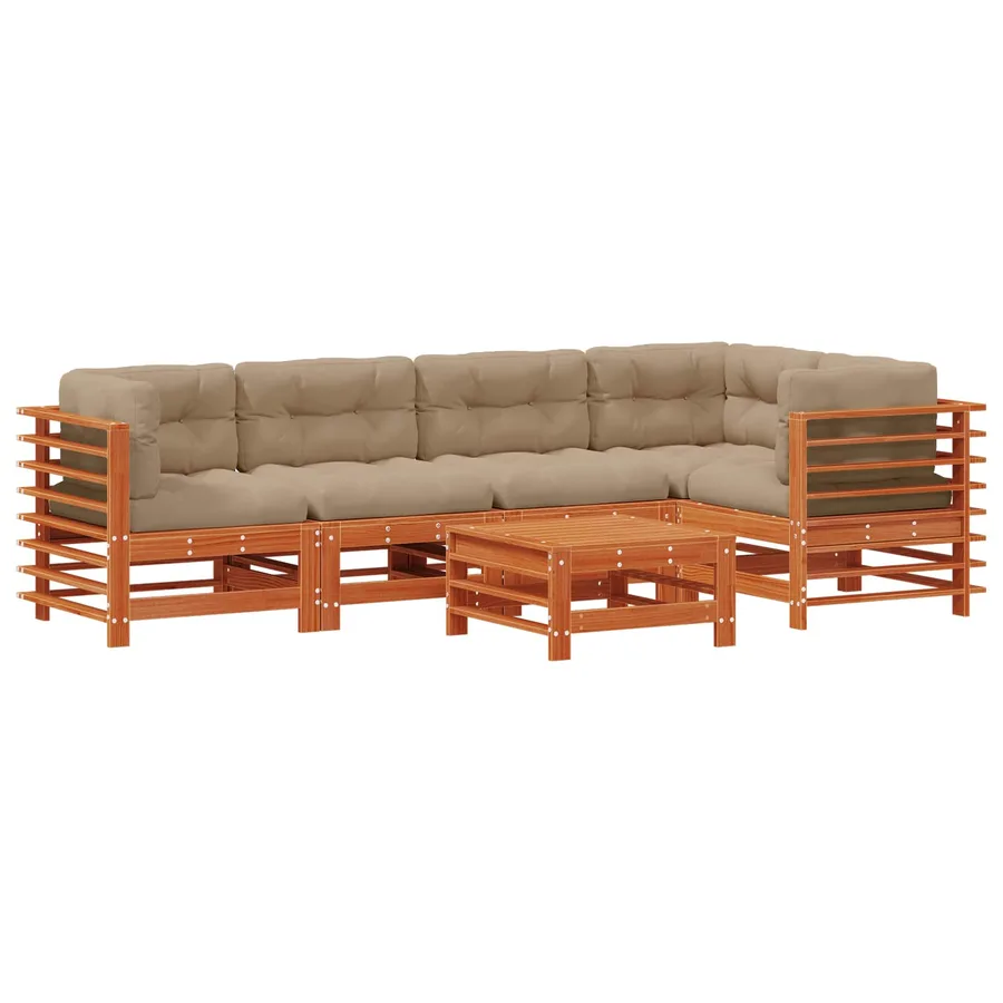 Ensemble de salon de jardin 6 pcs Brun cire Bois de pin massif - 2