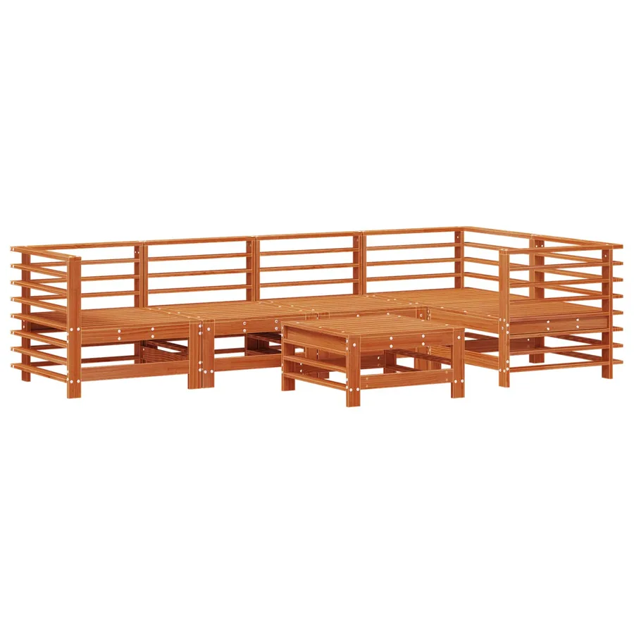 Ensemble de salon de jardin 6 pcs Brun cire Bois de pin massif - 3
