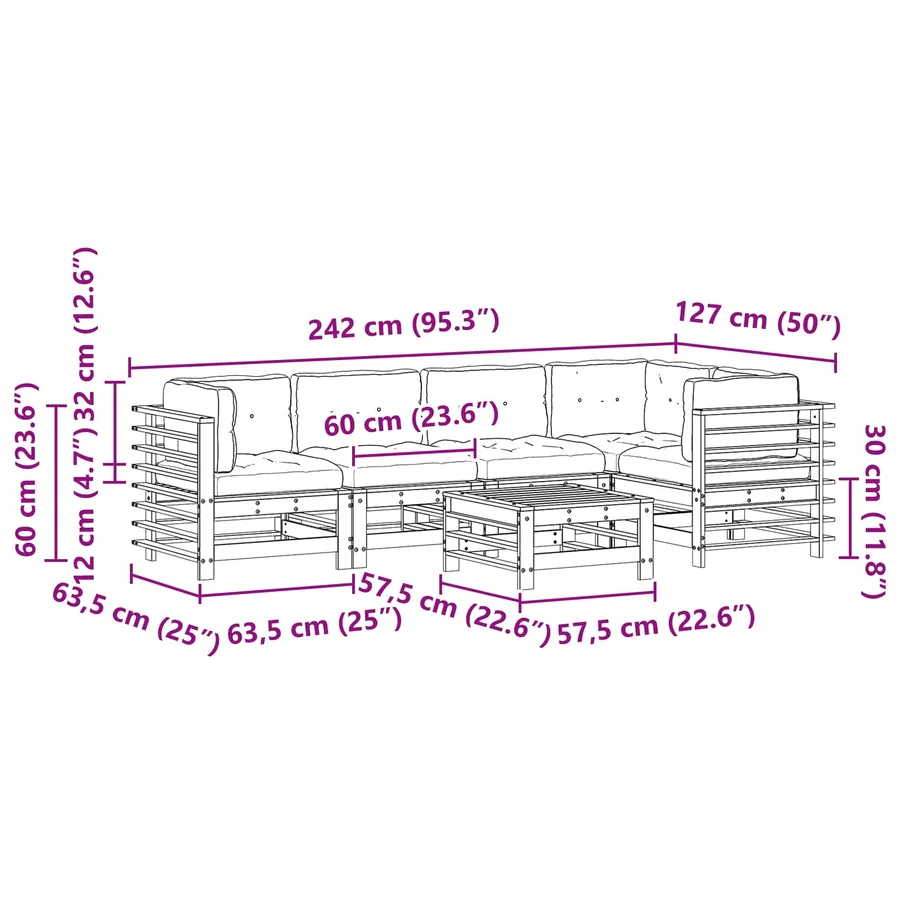Ensemble de salon de jardin 6 pcs Brun cire Bois de pin massif - 9
