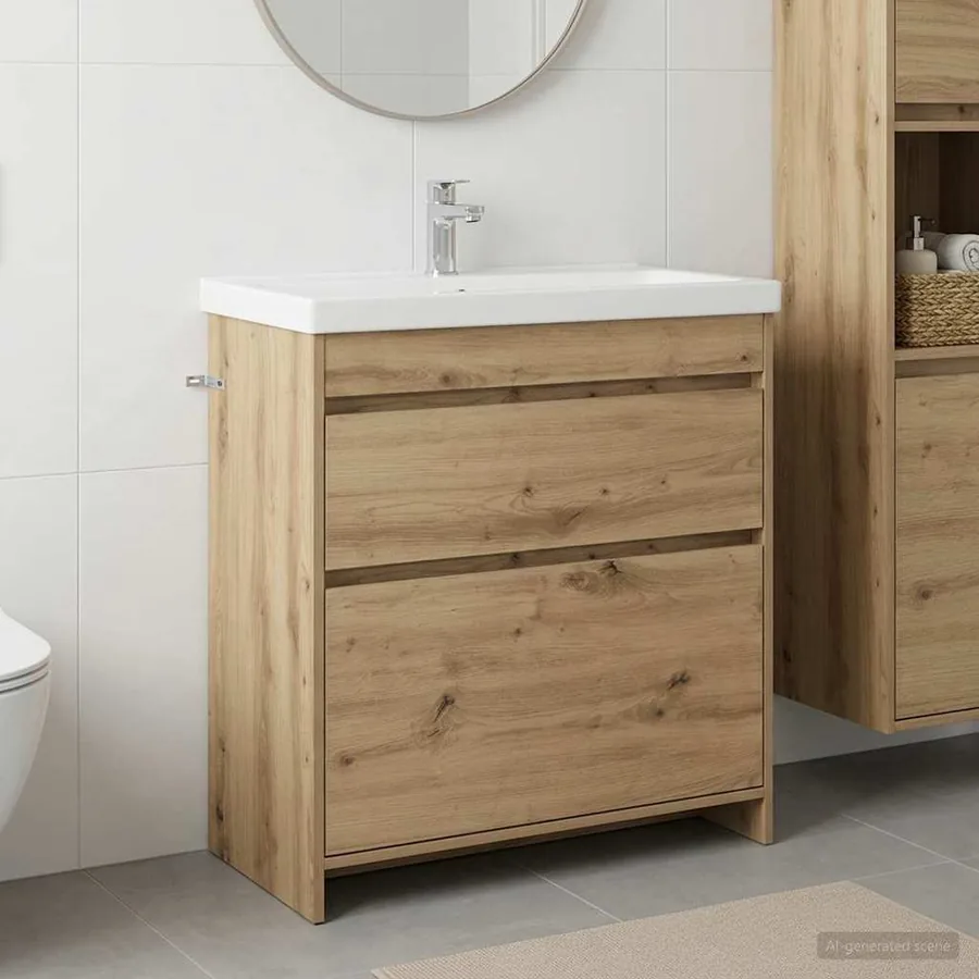 Meuble sous lavabo de salle de bain Chêne artisanal