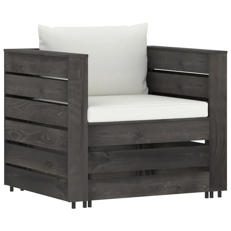 Salon de jardin 2 pcs avec coussins Bois imprégné de gris - 2