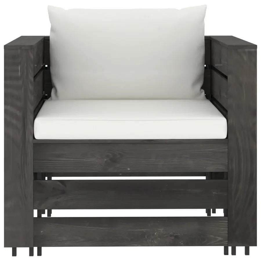 Salon de jardin 2 pcs avec coussins Bois imprégné de gris - 4