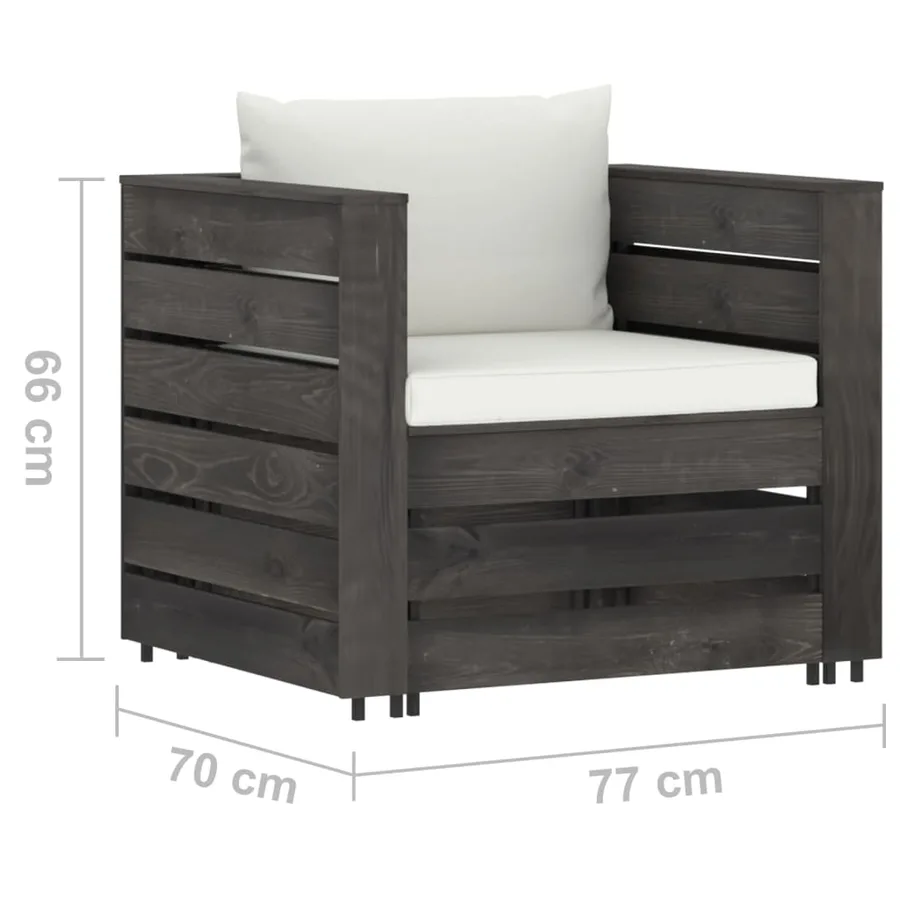 Salon de jardin 2 pcs avec coussins Bois imprégné de gris - 7