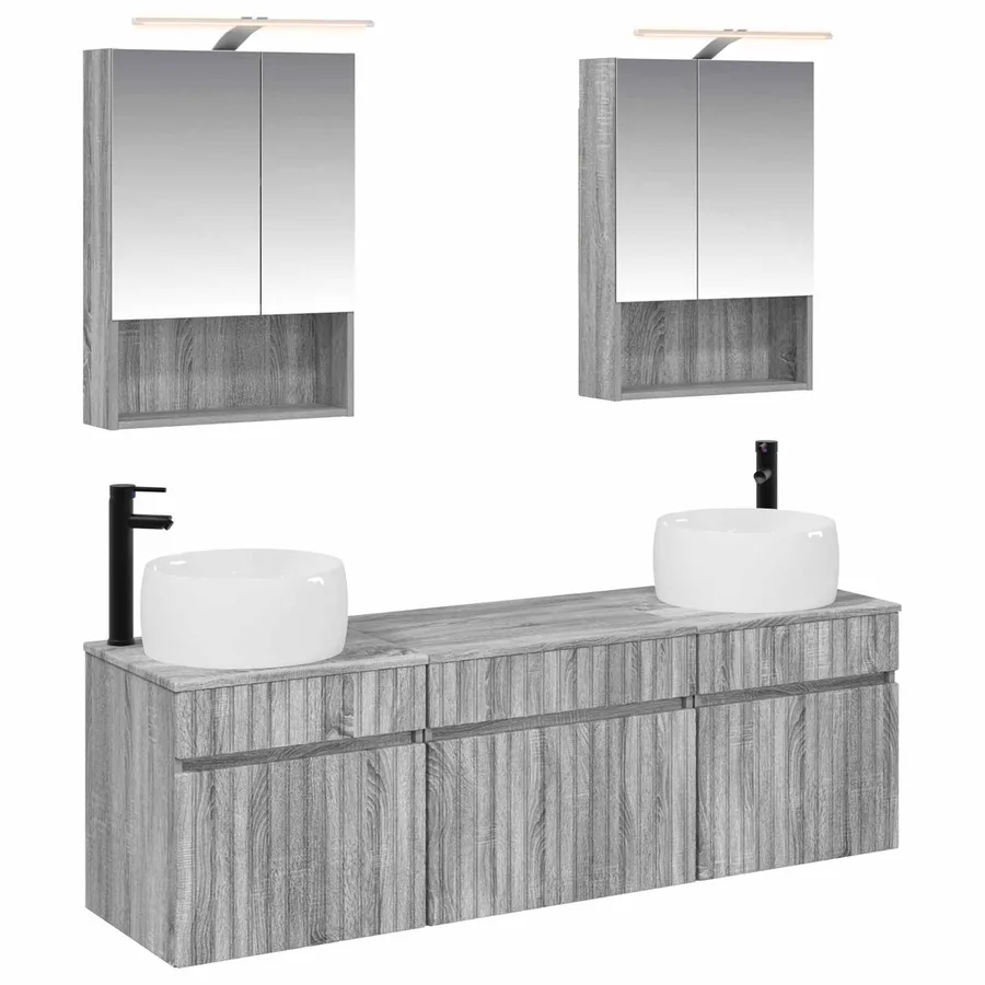 Ensemble d'armoire de salle de bain 5 pcs Sonoma gris - 2