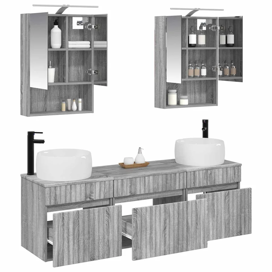 Ensemble d'armoire de salle de bain 5 pcs Sonoma gris - 3