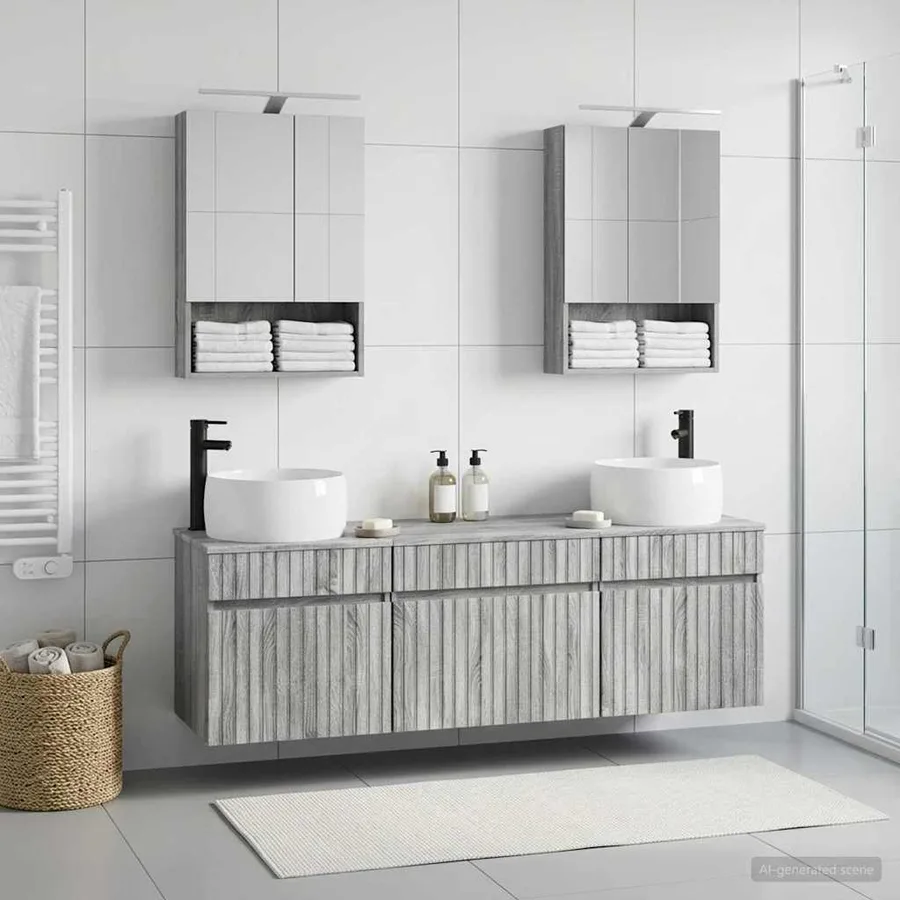Ensemble d'armoire de salle de bain 5 pcs Sonoma gris - 4