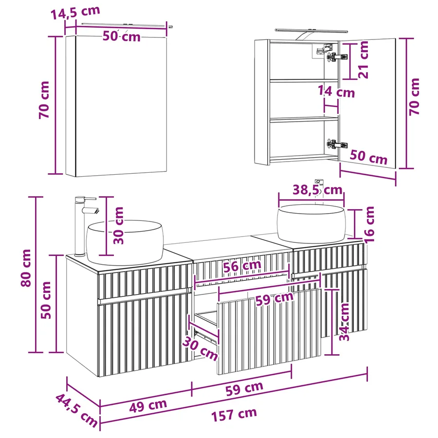 Ensemble d'armoire de salle de bain 5 pcs Blanc - 15