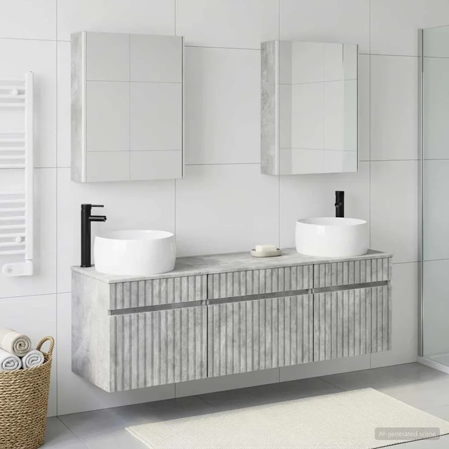 Ensemble d'armoire de salle de bain 5 pcs Gris béton