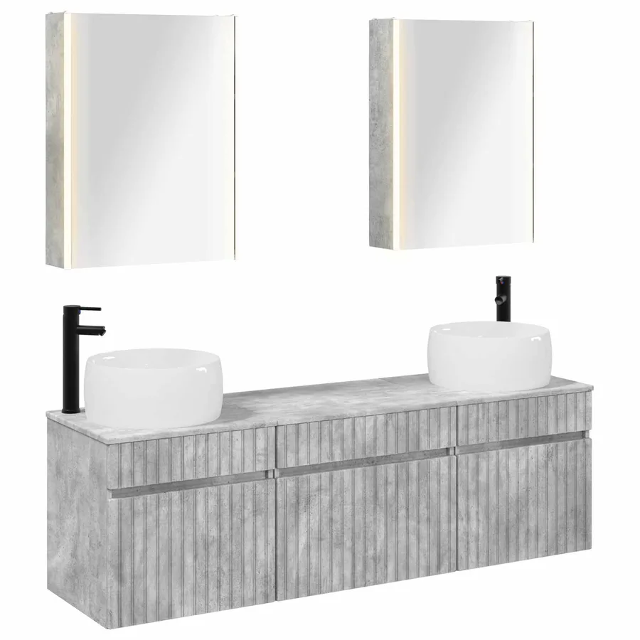 Ensemble d'armoire de salle de bain 5 pcs Gris béton - 2