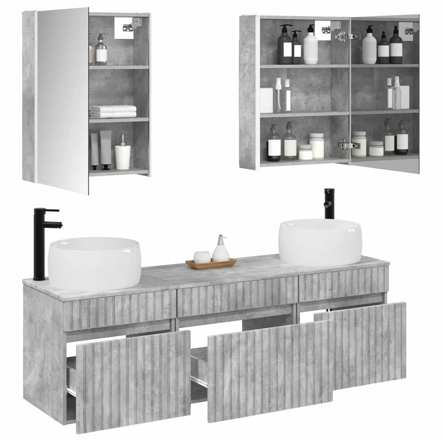 Ensemble d'armoire de salle de bain 5 pcs Gris béton - 3