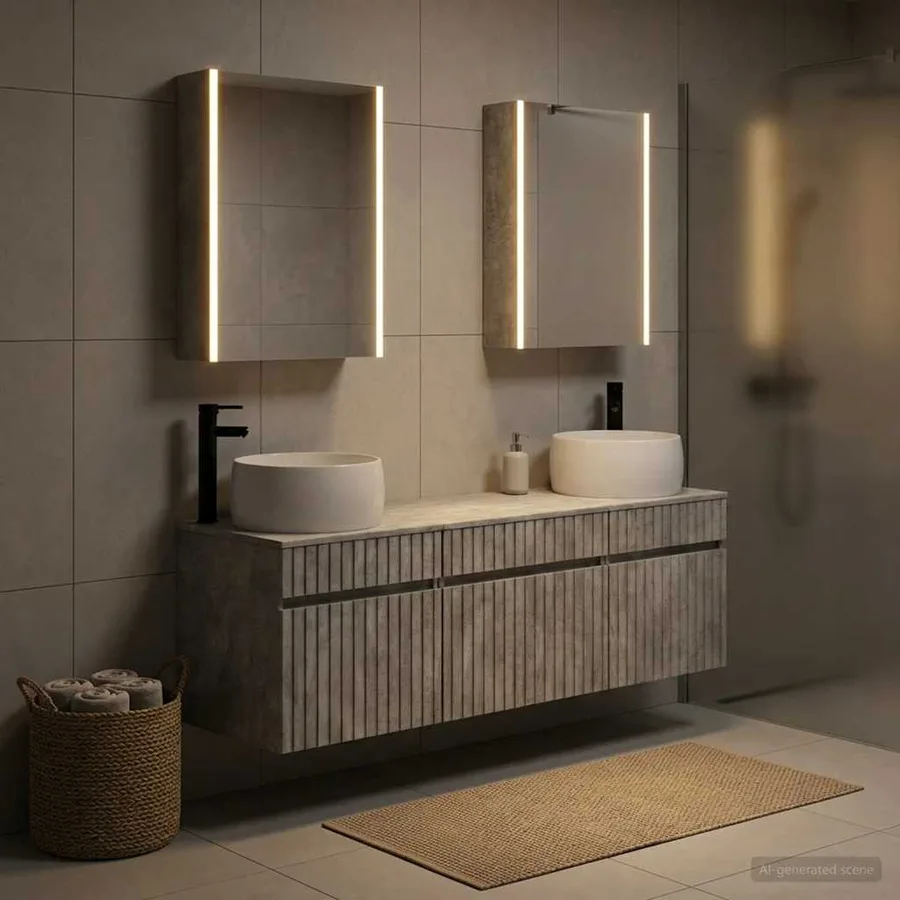 Ensemble d'armoire de salle de bain 5 pcs Gris béton - 4
