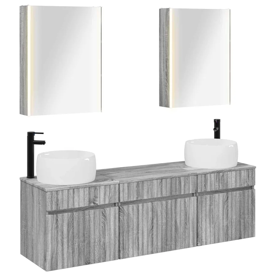 Ensemble d'armoire de salle de bain 5 pcs Sonoma gris - 2