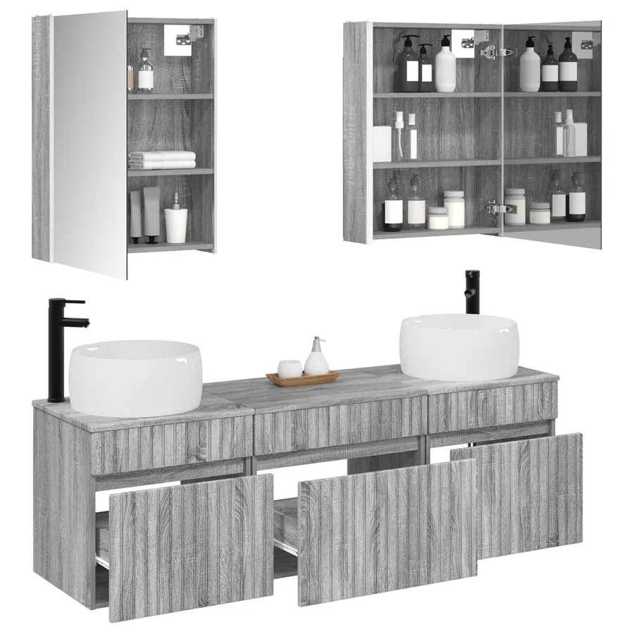 Ensemble d'armoire de salle de bain 5 pcs Sonoma gris - 3