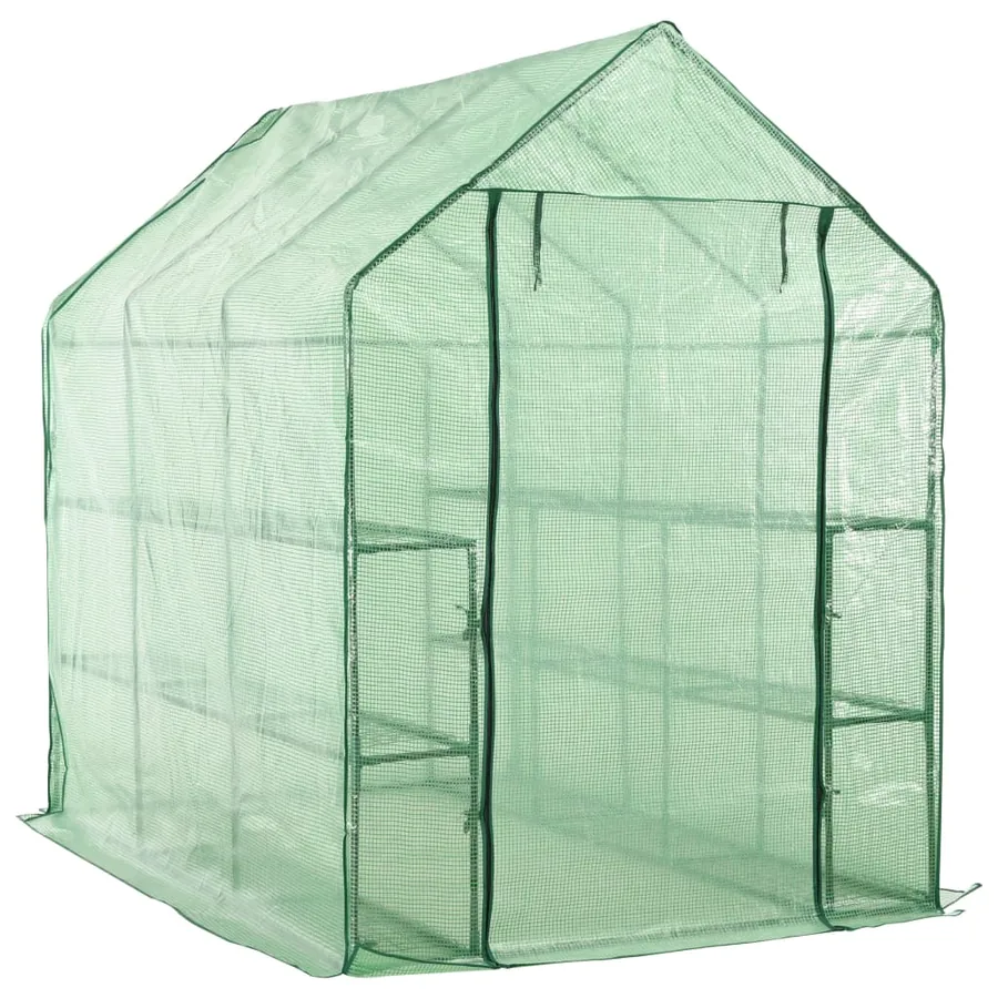 Serre de plain-pied avec 12 étagères Acier 143x214x196 cm