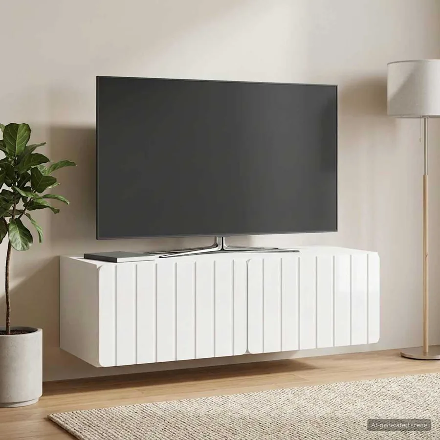 Meuble TV mural 98 x 41 x 30 cm Blanc brillant