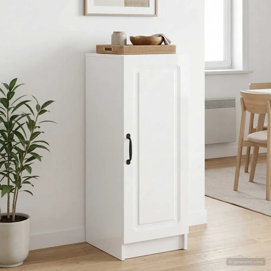 Buffet Blanc brillant 33 x 34,5 x 87 cm Bois d'ingénierie