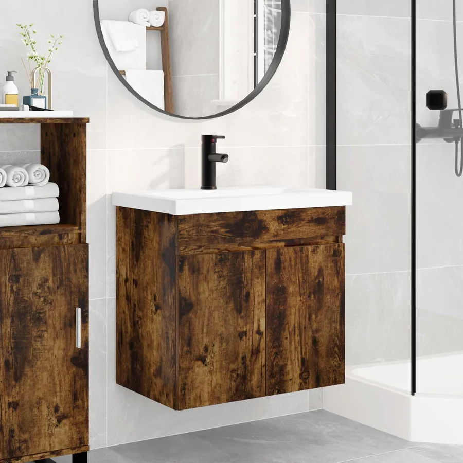 Meuble de salle de bain avec robinet Chêne fumé