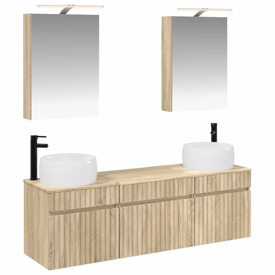 Ensemble d'armoire de salle de bain 5 pcs Chêne Sonoma - 2