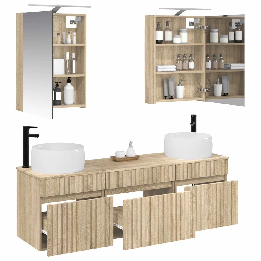 Ensemble d'armoire de salle de bain 5 pcs Chêne Sonoma - 3