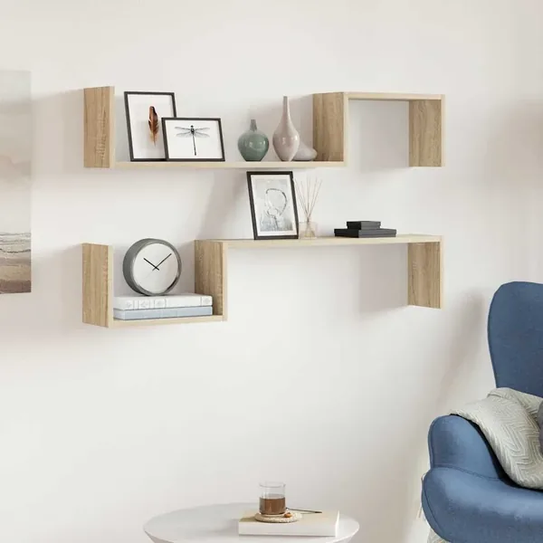 Wall shelves 2 pcs sonoma oak 100x15x20 cm engineered wood