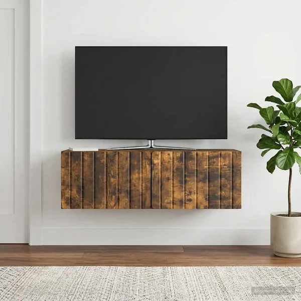Meuble TV mural 98 x 31 x 30 cm Chêne fumé Bois d'ingénierie
