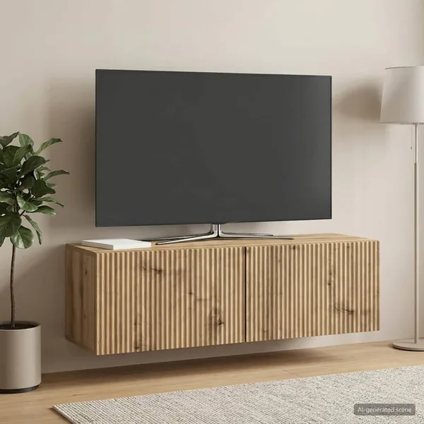 Meuble TV mural 98 x 31 x 30 cm Chêne artisanal