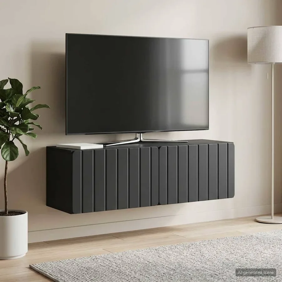 Meuble TV mural 98 x 31 x 30 cm Noir Bois d'ingénierie - 4