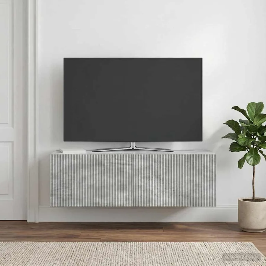 Meuble TV mural Gris béton 98 x 31 x 30 cm Bois d'ingénierie - 4