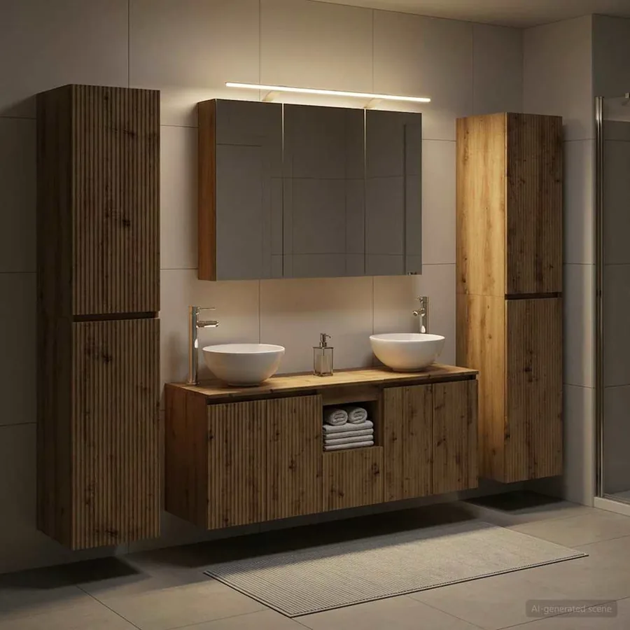 Ensemble de mobilier de salle de bain 6 pc Chêne artisanal