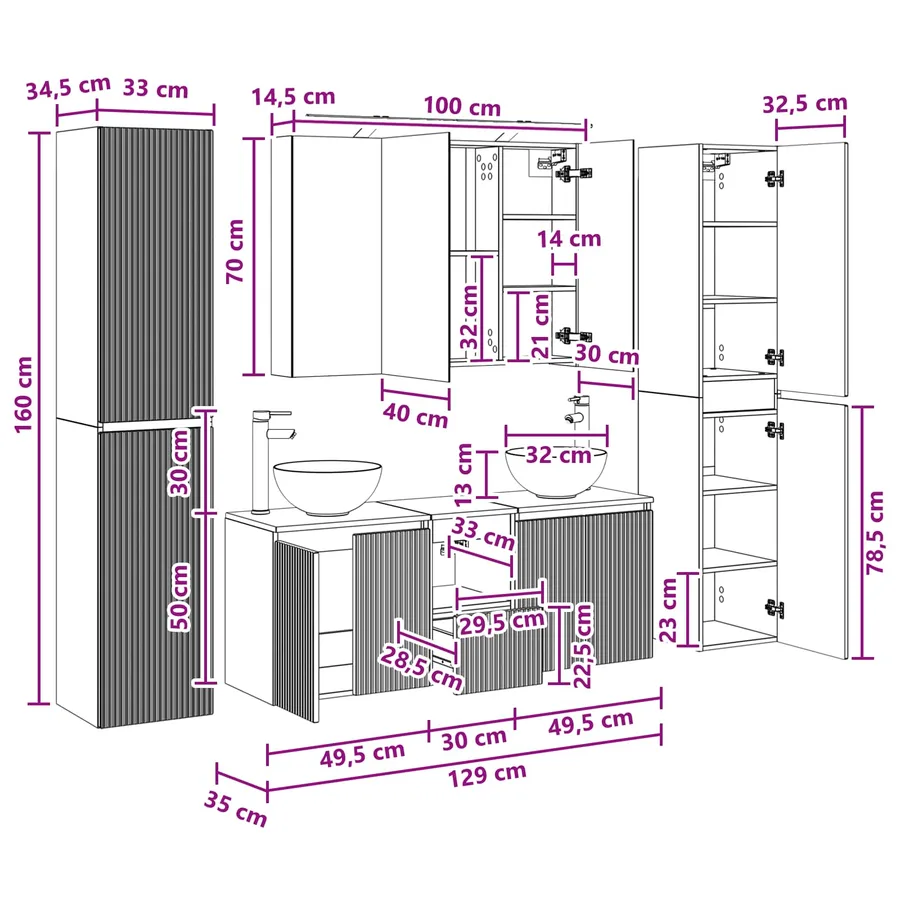 Ensemble de mobilier de salle de bain 6 pc Chêne artisanal - 17