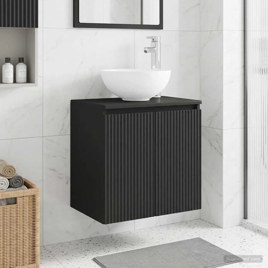 Vanité de lavabo mural Noir 49,5 x 35 x 63 cm Bois d'ingénierie