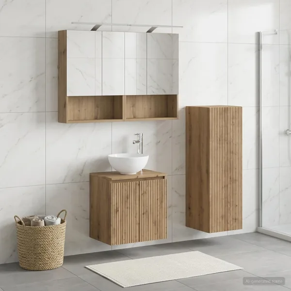 Ensemble de mobilier de salle de bain 4 pc Chêne artisanal