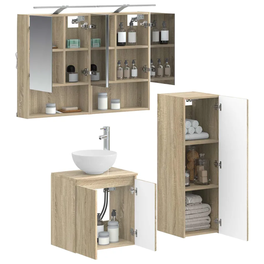 Ensemble de mobilier de salle de bain 4 pcs Chêne Sonoma - 3