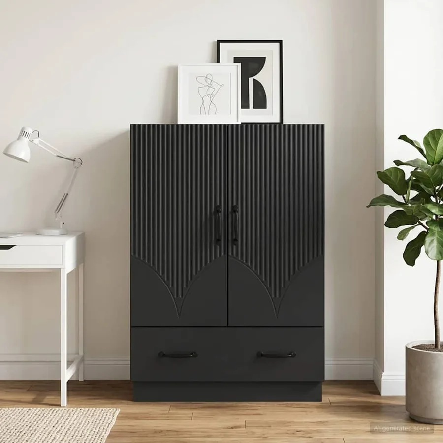 Buffet avec tiroir Noir 66 x 34,5 x 92 cm Bois d'ingénierie - 3