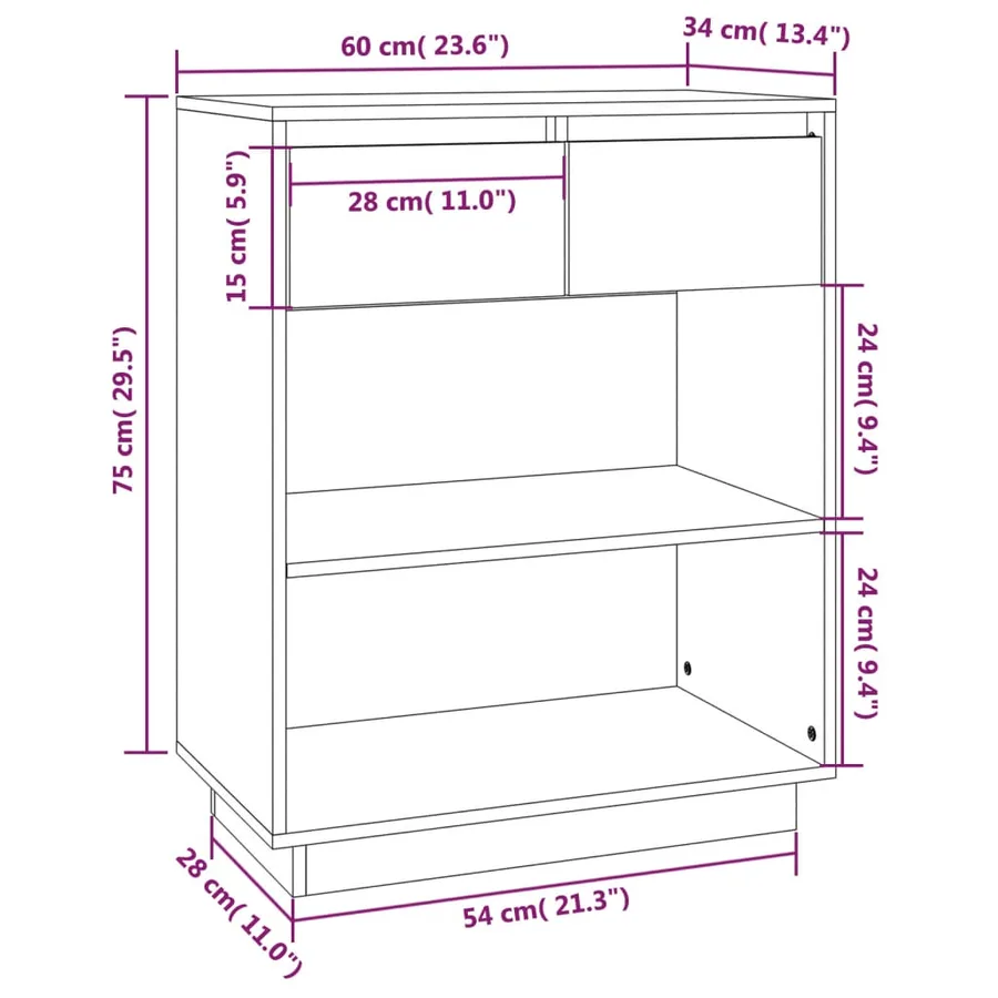 Armoire console Marron miel 60x34x75 cm Bois de pin solide - 9