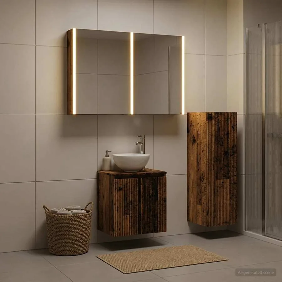 Ensemble de mobilier de salle de bain 4 pcs Bois ancien