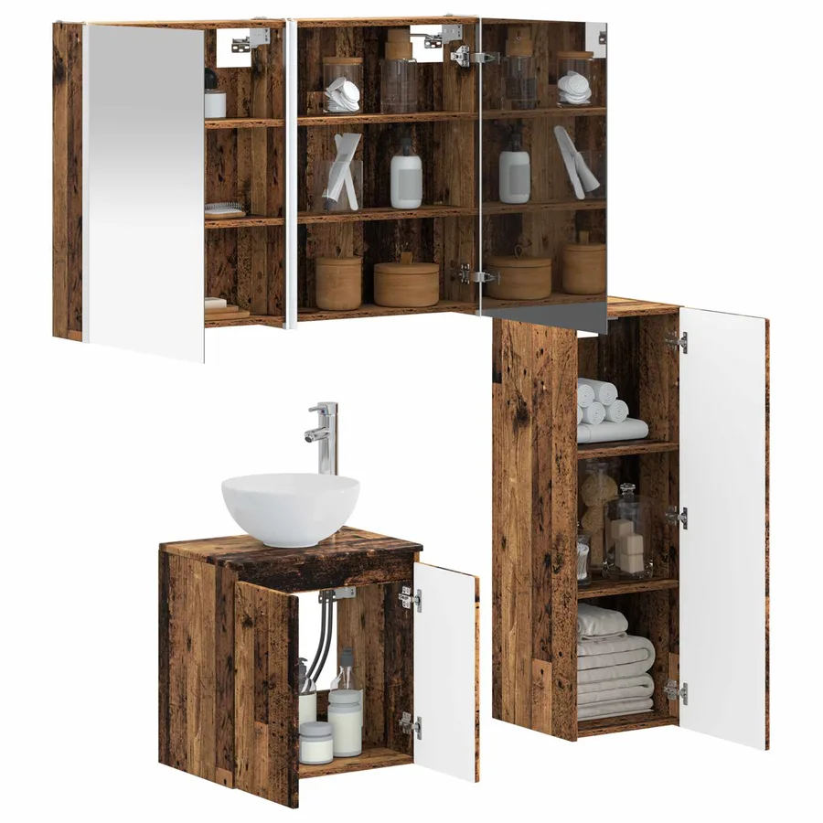 Ensemble de mobilier de salle de bain 4 pcs Bois ancien - 3