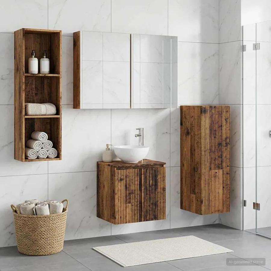 Ensemble de mobilier de salle de bain 4 pcs Bois ancien - 4