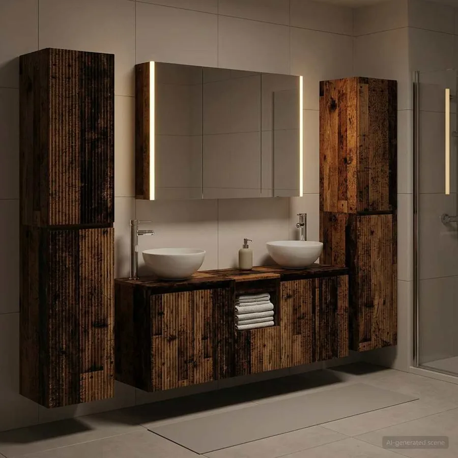 Ensemble de mobilier de salle de bain 6 pcs Bois ancien - 4