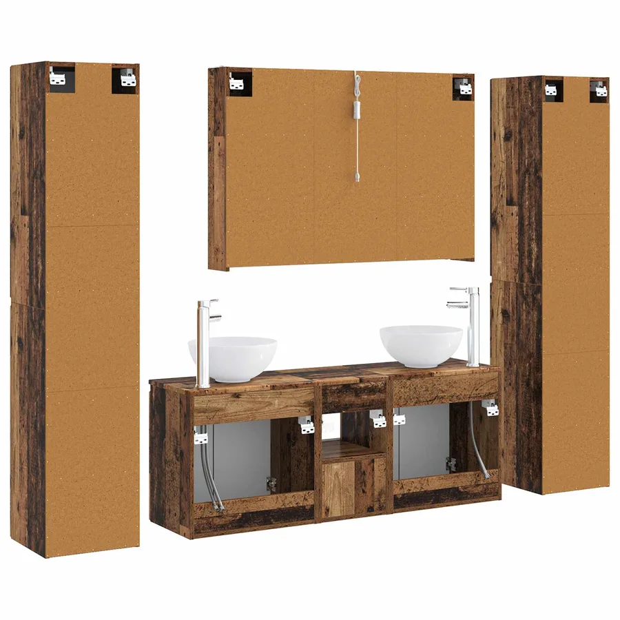 Ensemble de mobilier de salle de bain 6 pcs Bois ancien - 9