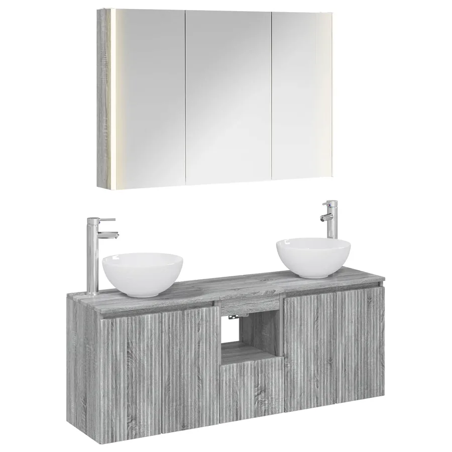 Ensemble d'armoire de salle de bain 4 pcs Sonoma gris - 2