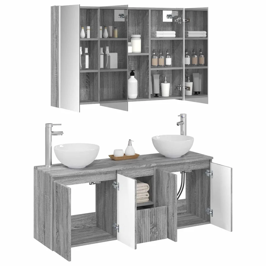 Ensemble d'armoire de salle de bain 4 pcs Sonoma gris - 3