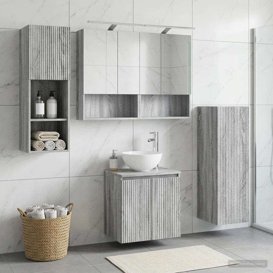 Ensemble de mobilier de salle de bain 4 pcs Sonoma gris