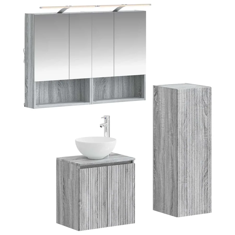 Ensemble de mobilier de salle de bain 4 pcs Sonoma gris - 2