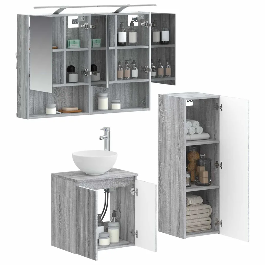 Ensemble de mobilier de salle de bain 4 pcs Sonoma gris - 3