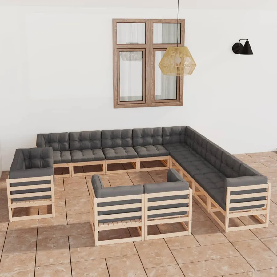Salon de jardin 13 pcs avec coussins Bois de pin massif