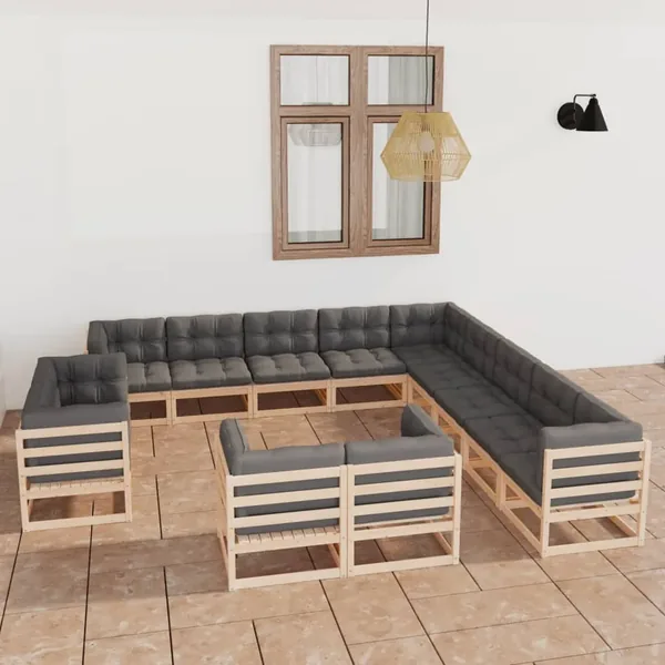 Salon de jardin 13 pcs avec coussins Bois de pin massif